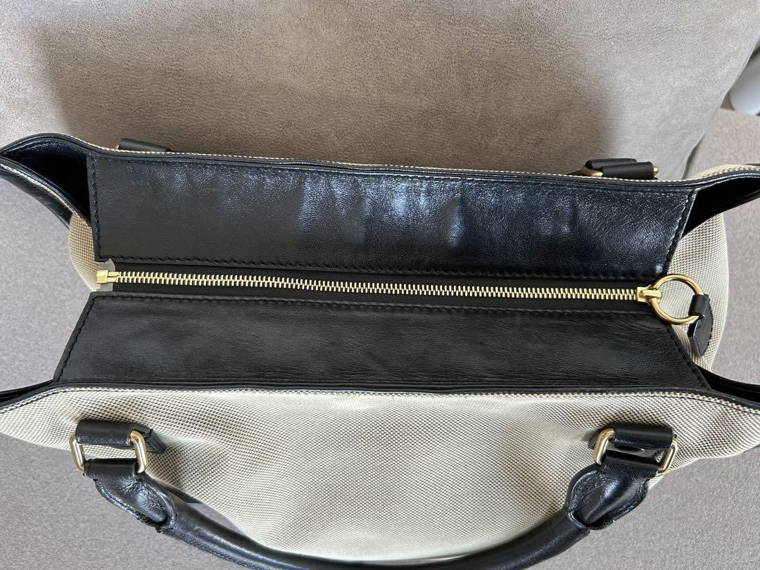 Chloe Hand Bag Tote Bag Canvas Leather Beige Black Authentic