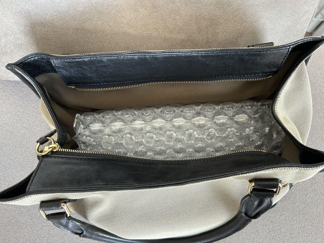 Chloe Hand Bag Tote Bag Canvas Leather Beige Black Authentic