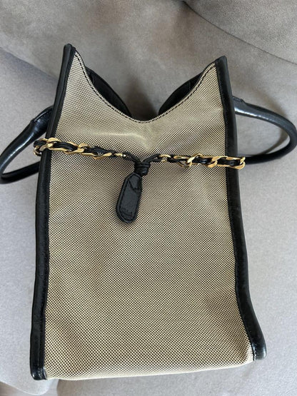 Chloe Hand Bag Tote Bag Canvas Leather Beige Black Authentic
