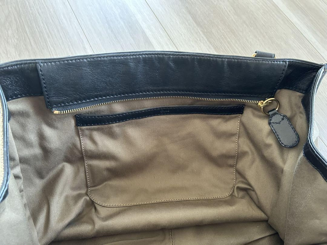 Chloe Hand Bag Tote Bag Canvas Leather Beige Black Authentic
