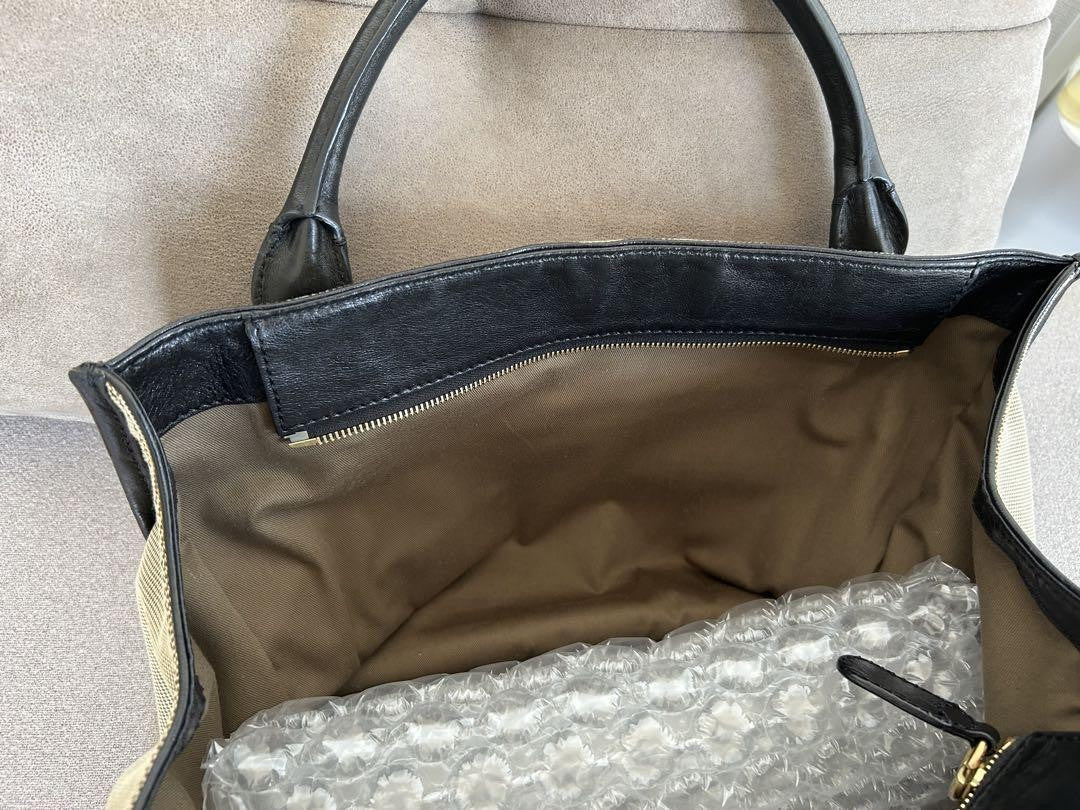 Chloe Hand Bag Tote Bag Canvas Leather Beige Black Authentic