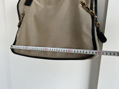 Chloe Hand Bag Tote Bag Canvas Leather Beige Black Authentic