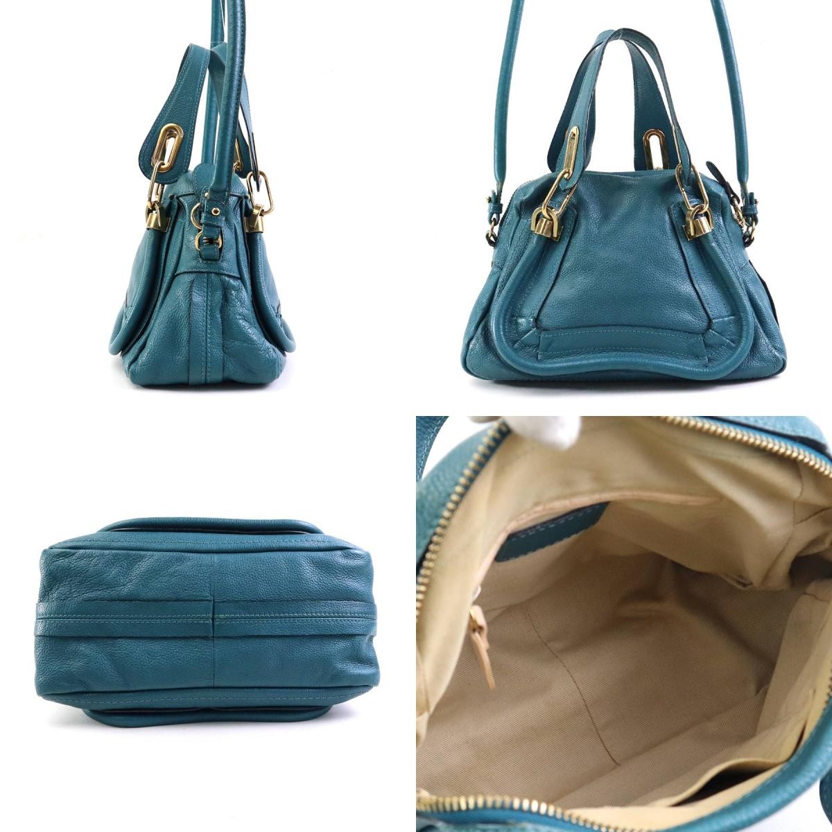 Chloe Hand Shoulder Bag Tote Purse Leather Green Authentic