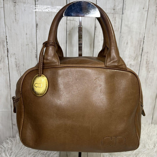 Christian Dior Hand Bag Tote Purse CD Leather Brown Authentic