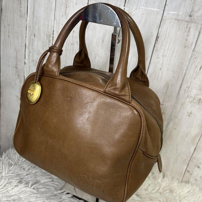 Christian Dior Hand Bag Tote Purse CD Leather Brown Authentic