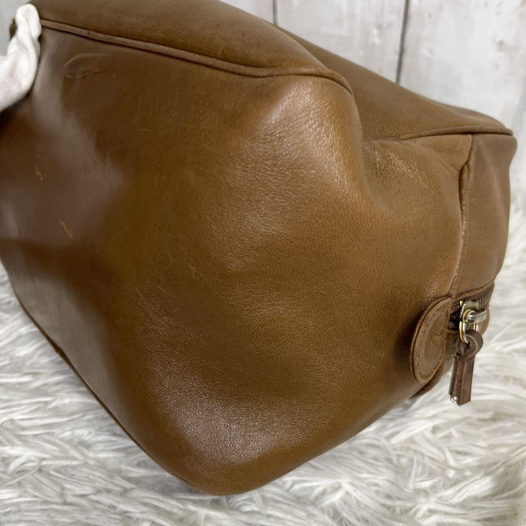 Christian Dior Hand Bag Tote Purse CD Leather Brown Authentic