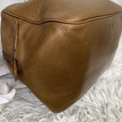 Christian Dior Hand Bag Tote Purse CD Leather Brown Authentic
