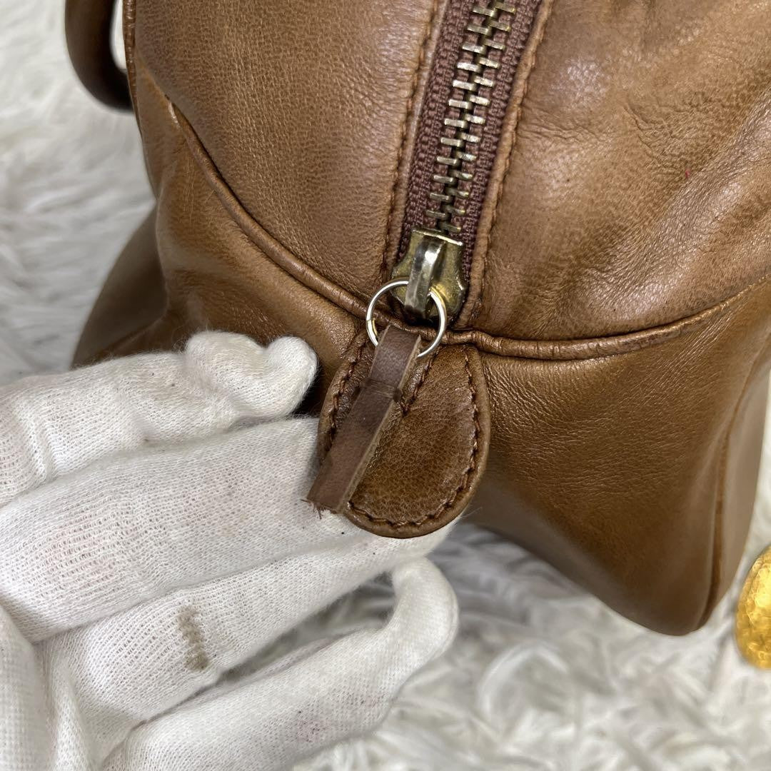 Christian Dior Hand Bag Tote Purse CD Leather Brown Authentic