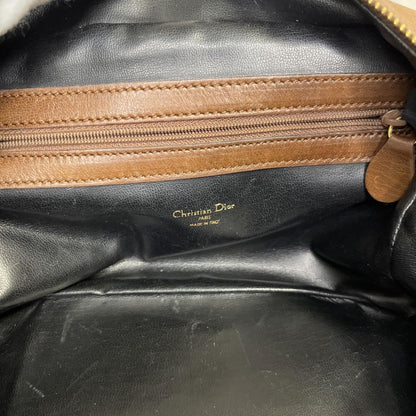 Christian Dior Hand Bag Tote Purse CD Leather Brown Authentic