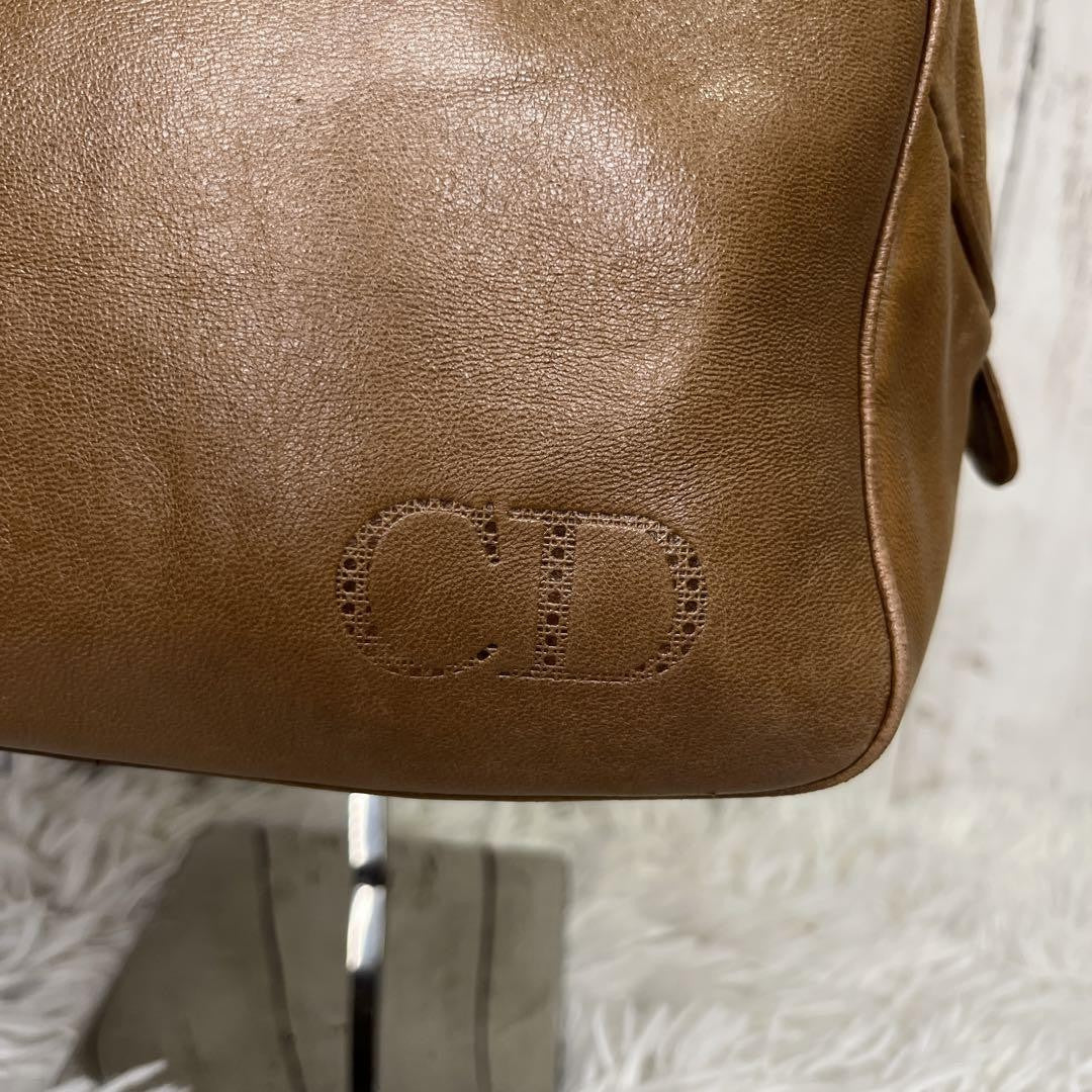 Christian Dior Hand Bag Tote Purse CD Leather Brown Authentic