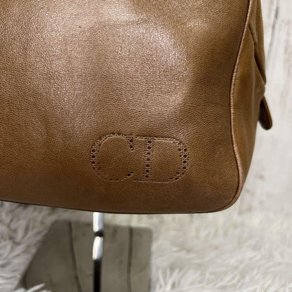 Christian Dior Hand Bag Tote Purse CD Leather Brown Authentic