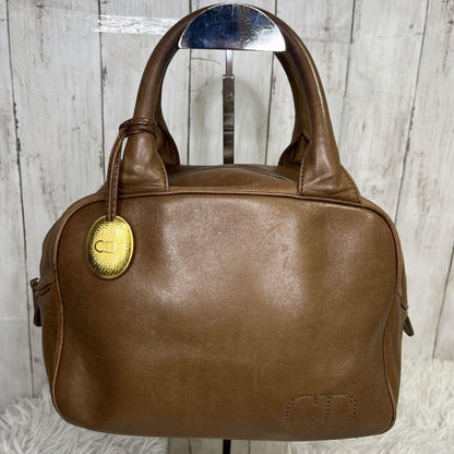Christian Dior Hand Bag Tote Purse CD Leather Brown Authentic