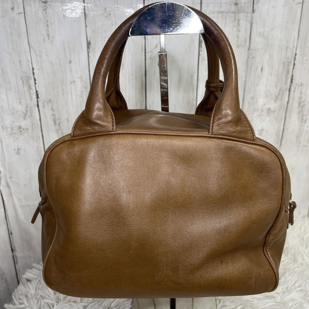 Christian Dior Hand Bag Tote Purse CD Leather Brown Authentic