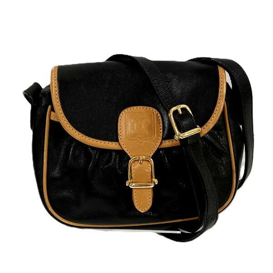 CELINE shoulder bag Purse Black Leather Women's Authentic Used