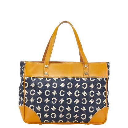 CELINE handbag Purse C Macadam Navy Denim Brown Leather Women's Authentic Used
