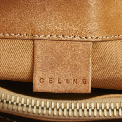 CELINE handbag Purse C Macadam Navy Denim Brown Leather Women's Authentic Used