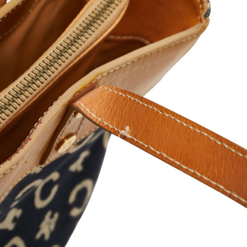 CELINE handbag Purse C Macadam Navy Denim Brown Leather Women's Authentic Used