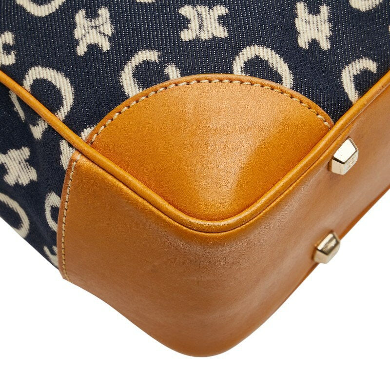 CELINE handbag Purse C Macadam Navy Denim Brown Leather Women's Authentic Used