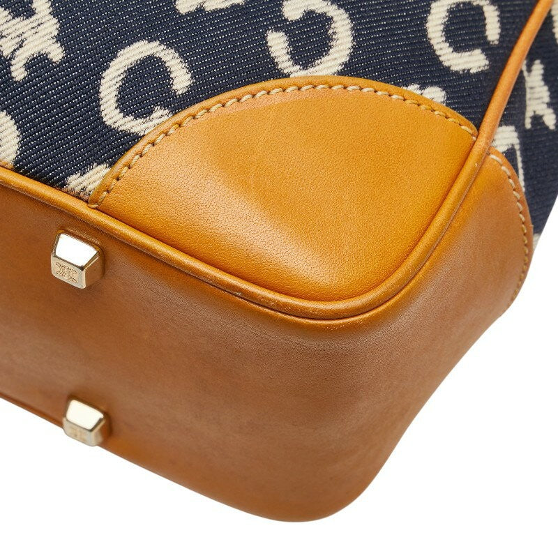 CELINE handbag Purse C Macadam Navy Denim Brown Leather Women's Authentic Used