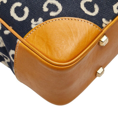 CELINE handbag Purse C Macadam Navy Denim Brown Leather Women's Authentic Used