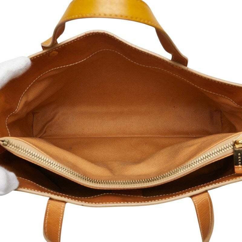 CELINE handbag Purse C Macadam Navy Denim Brown Leather Women's Authentic Used