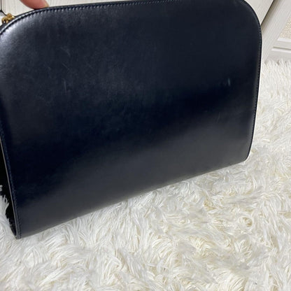 Salvatore Ferragamo shoulder bag Purse Gancini Dark Navy chain Leather Authentic