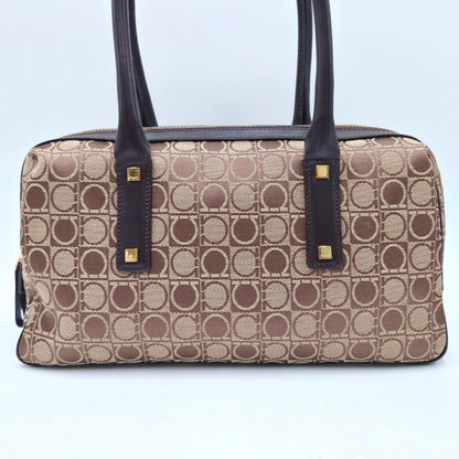 Salvatore Ferragamo handbag Purse Gancini Brown Canvas Leather mini boston bag
