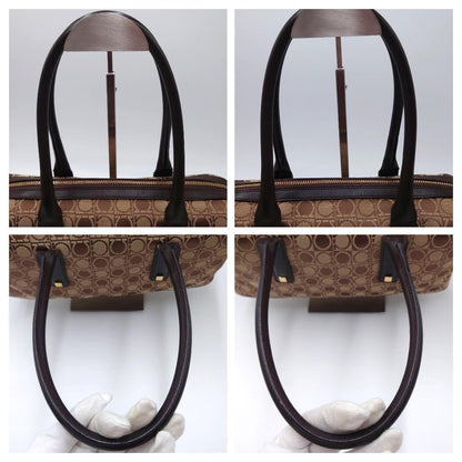 Salvatore Ferragamo handbag Purse Gancini Brown Canvas Leather mini boston bag
