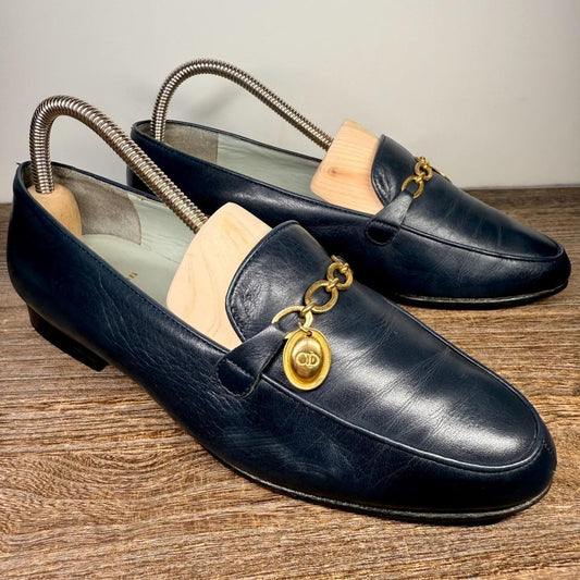 Christian Dior Flat Shoes Pumps Heel EU 35.5 US 5.5 Navy Authentic