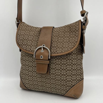 COACH Shoulder Bag Purse Canvas Leather Brown Authentic