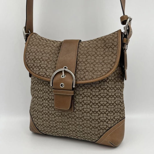 COACH Shoulder Bag Purse Canvas Leather Brown Authentic