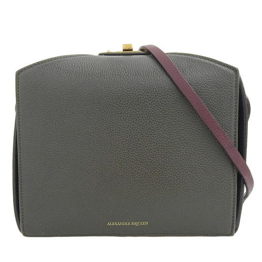 Alexander McQueen Shoulder Bag Purse Leather Charcoal Gray Bordeaux Authentic