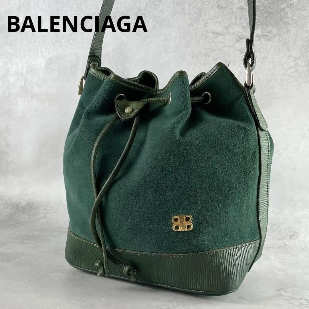 BALENCIAGA Shoulder Bag Purse BB Suede Leather Green Authentic