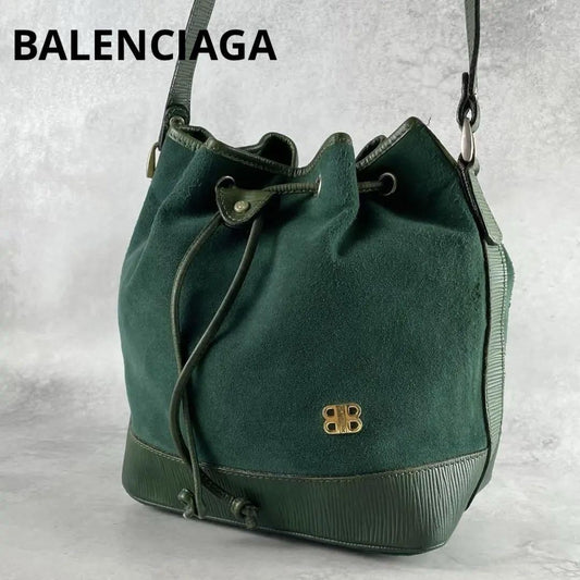 BALENCIAGA Shoulder Bag Purse BB Suede Leather Green Authentic