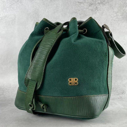 BALENCIAGA Shoulder Bag Purse BB Suede Leather Green Authentic