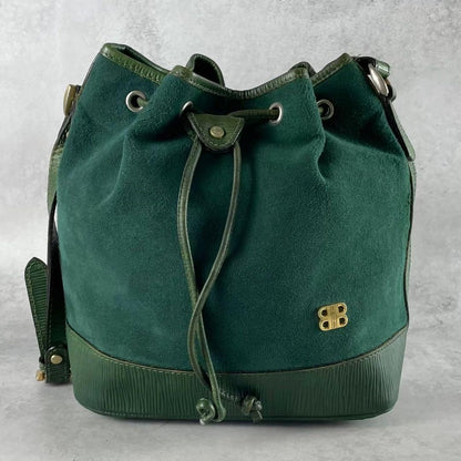 BALENCIAGA Shoulder Bag Purse BB Suede Leather Green Authentic
