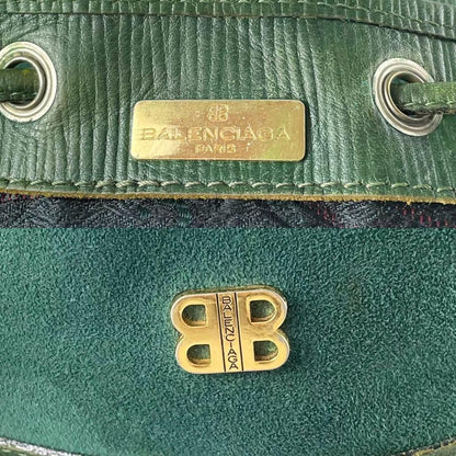 BALENCIAGA Shoulder Bag Purse BB Suede Leather Green Authentic