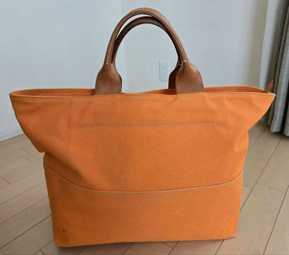 MIU MIU Hand Bag Tote Purse Canvas Leather Orange Authentic