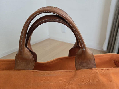 MIU MIU Hand Bag Tote Purse Canvas Leather Orange Authentic