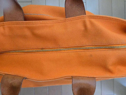 MIU MIU Hand Bag Tote Purse Canvas Leather Orange Authentic