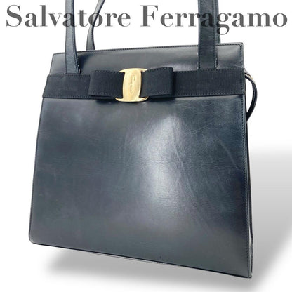 Salvatore Ferragamo shoulder bag Purse VARA RIBBON Black Authentic Leather