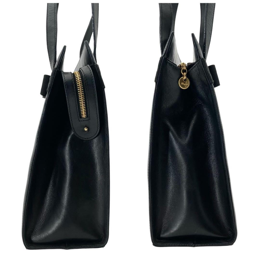 Salvatore Ferragamo shoulder bag Purse VARA RIBBON Black Authentic Leather