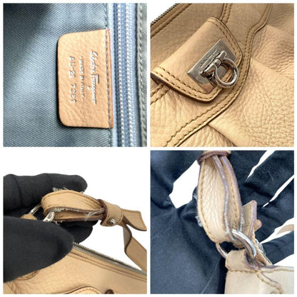 Salvatore Ferragamo shoulder bag Purse Gancini Beige Authentic Leather Women's