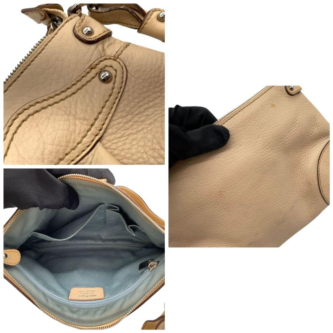 Salvatore Ferragamo shoulder bag Purse Gancini Beige Authentic Leather Women's