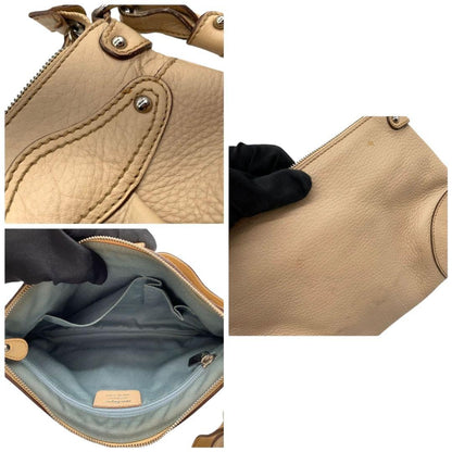 Salvatore Ferragamo shoulder bag Purse Gancini Beige Authentic Leather Women's