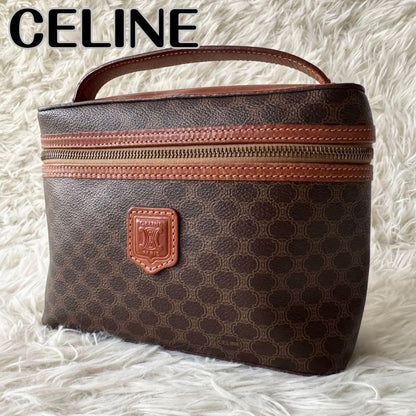 CELINE Pouch Vanity Purse Triomphe macadam pattern leather pvc brown Authentic