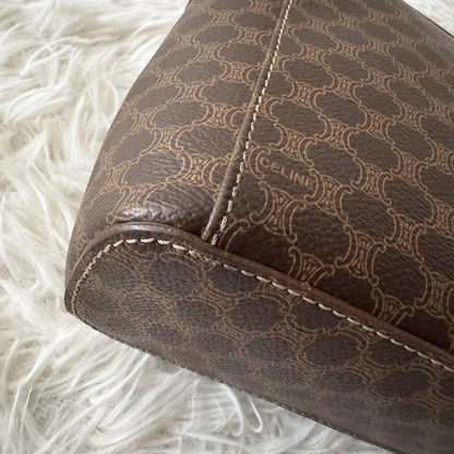 CELINE Pouch Vanity Purse Triomphe macadam pattern leather pvc brown Authentic
