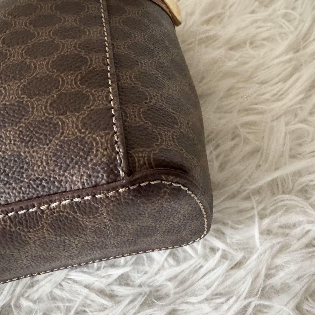 CELINE Pouch Vanity Purse Triomphe macadam pattern leather pvc brown Authentic