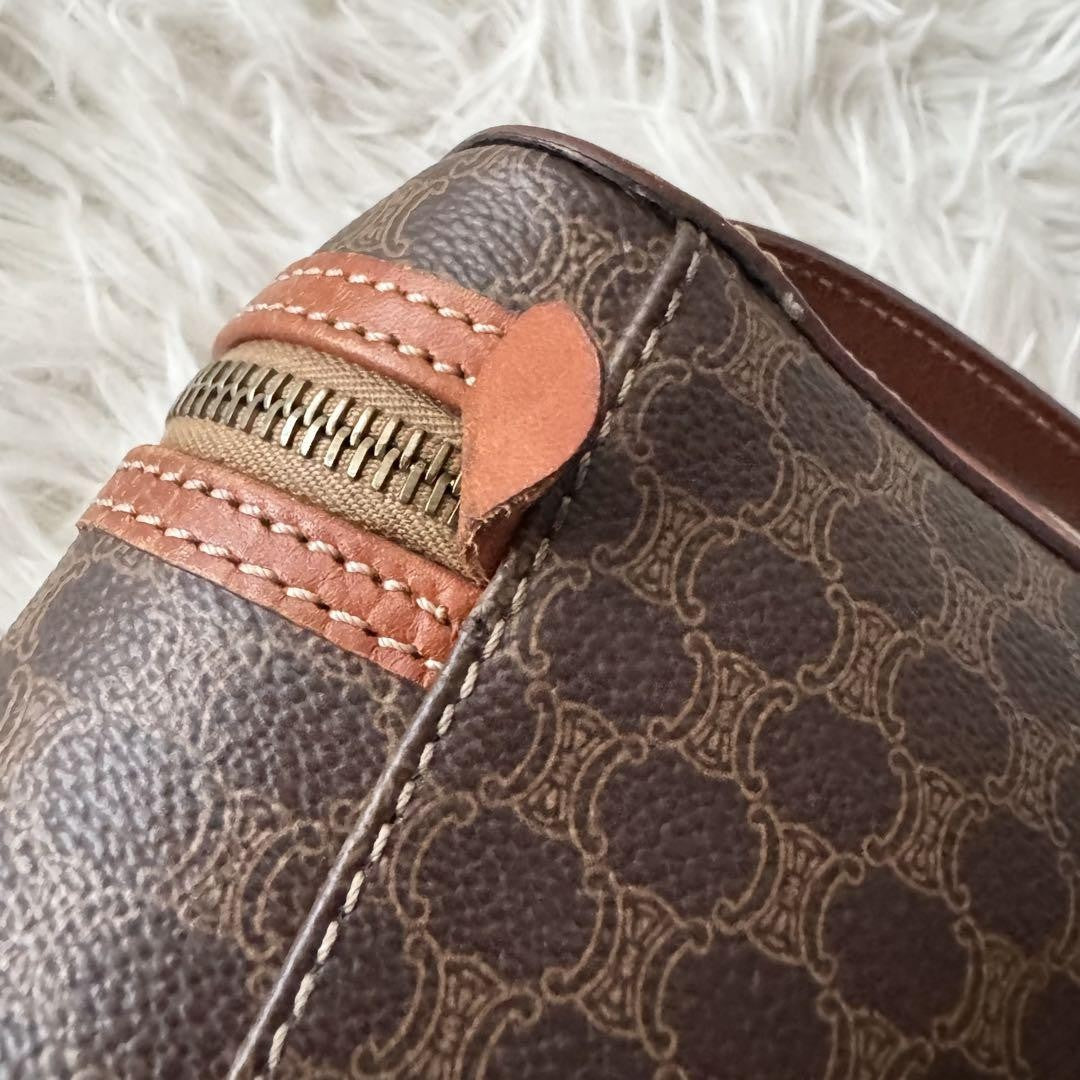 CELINE Pouch Vanity Purse Triomphe macadam pattern leather pvc brown Authentic