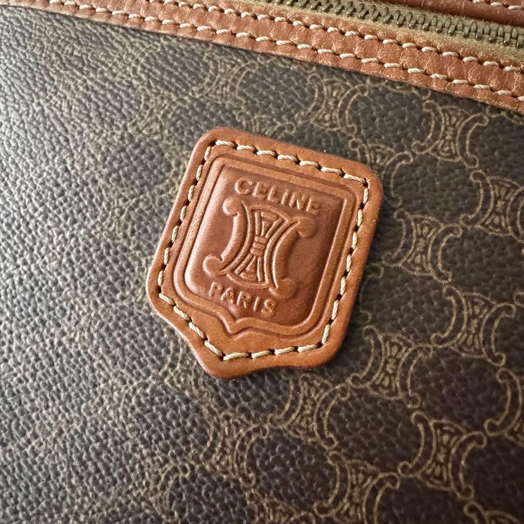 CELINE Pouch Vanity Purse Triomphe macadam pattern leather pvc brown Authentic